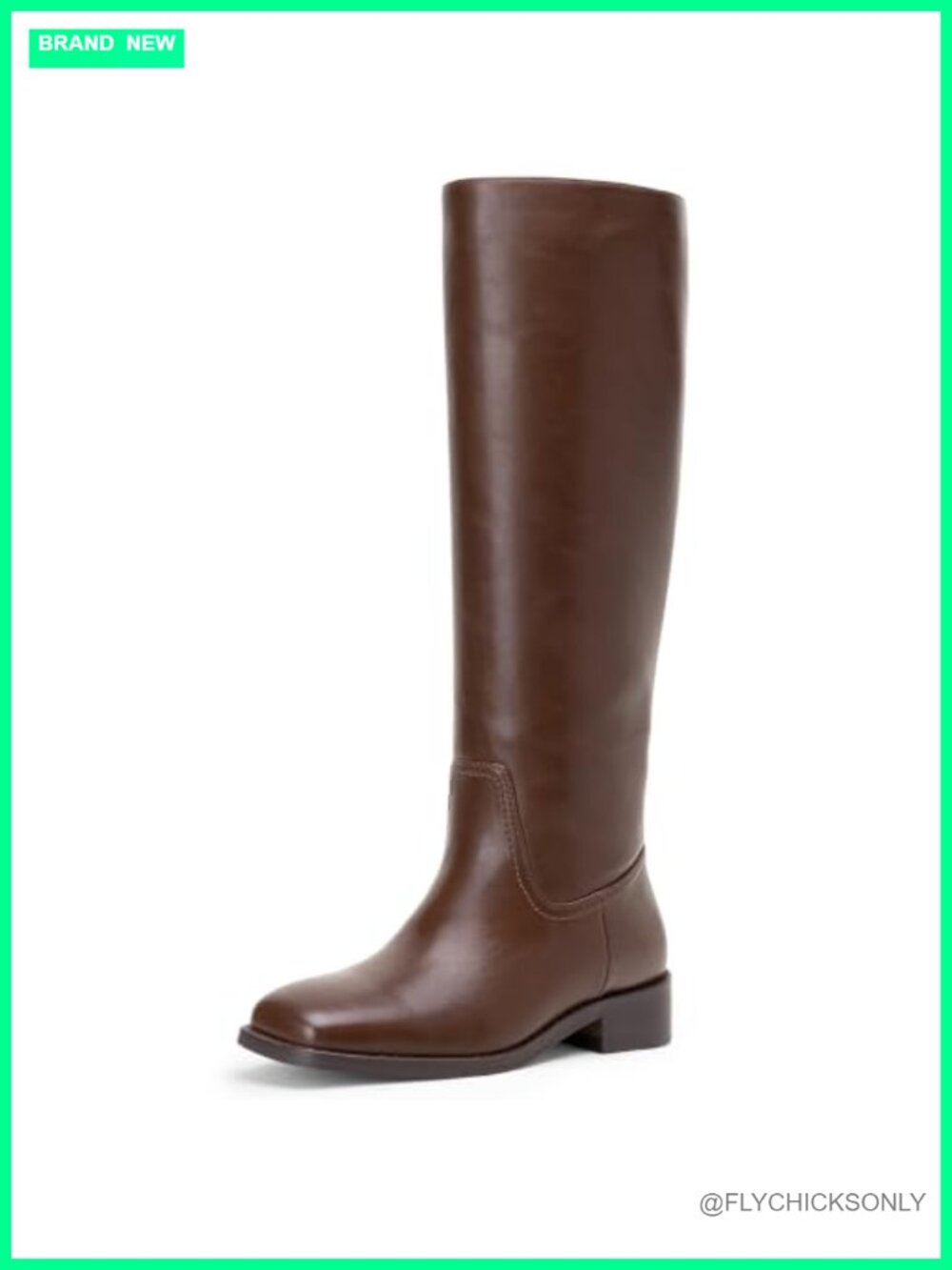 Knee High Riding Boots Square Toe Low Block Heel Faux Leather Zip Tall